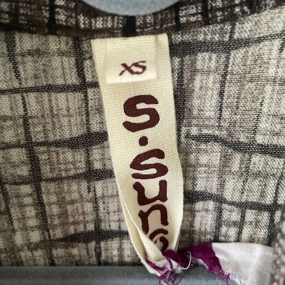 Samantha Sung “Etching Sepia” wool jersey button up, pleated dress. XS/2 - Picture 3 of 6